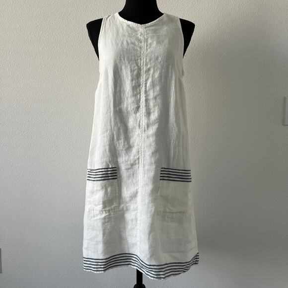J Crew Maxine Sailor Stripe Dress In Linen XS Natural FLAW - Picture 1 of 14